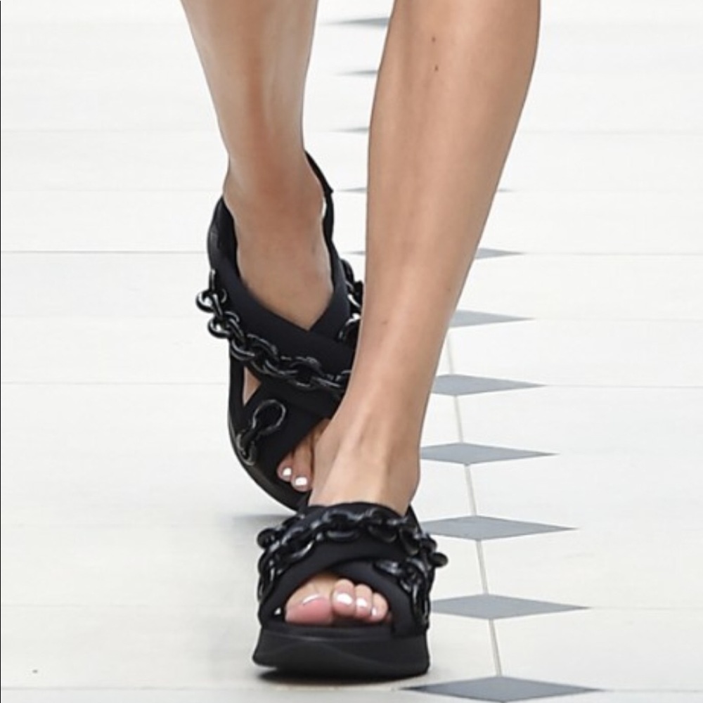 Burberry Black Chain-Trim Slide Sandals